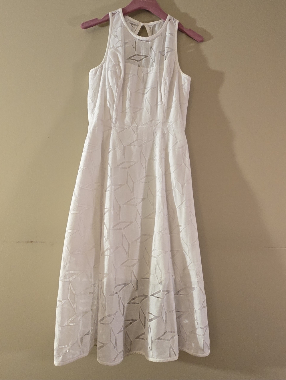 White House Black Market Size 2 White Sleeveless Maxi with Geo Lace Overlay
